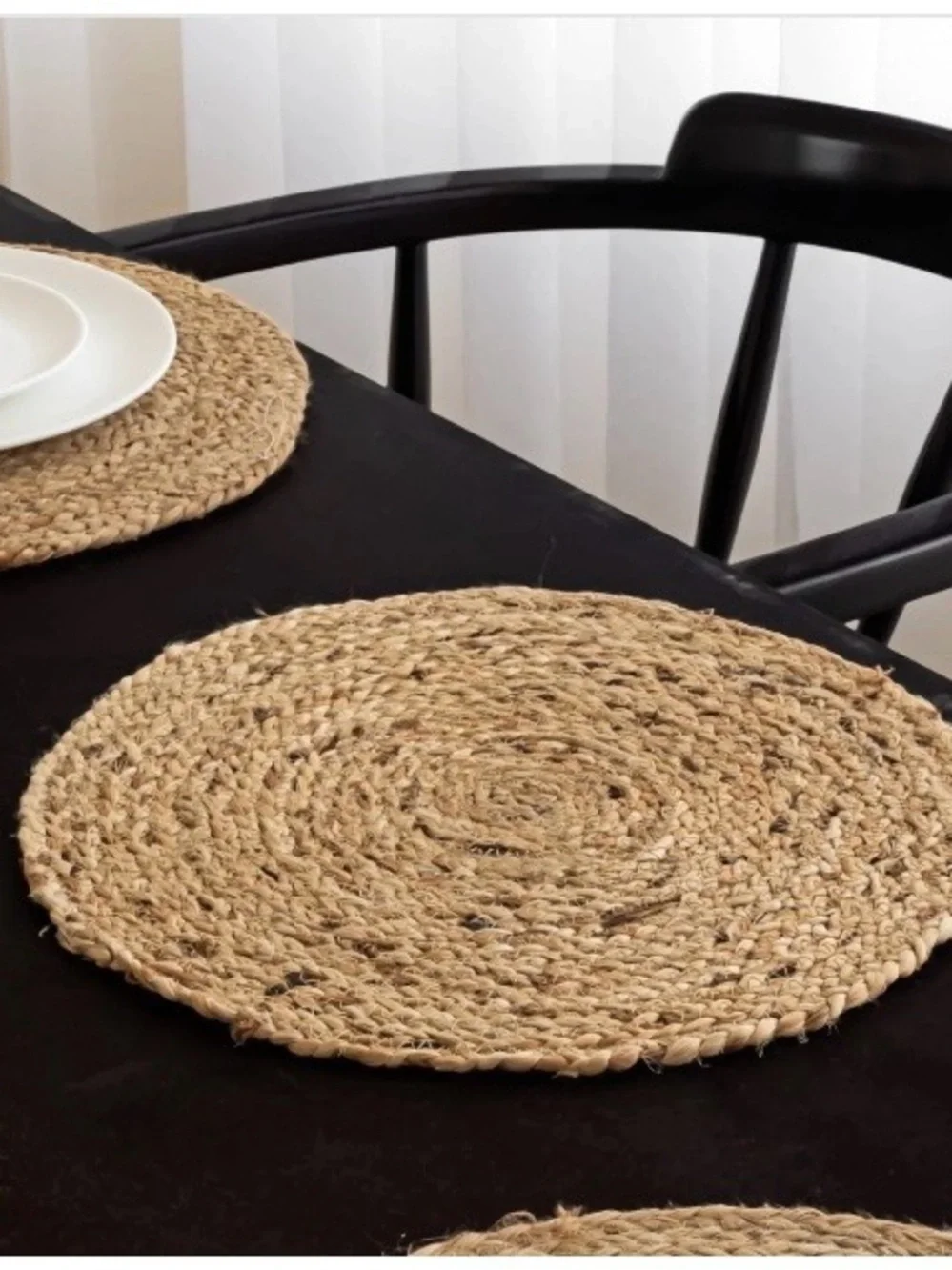Natural Jute Placemats Seagrass Round Set 6 Neutral Tan Spiraled Braided Mats